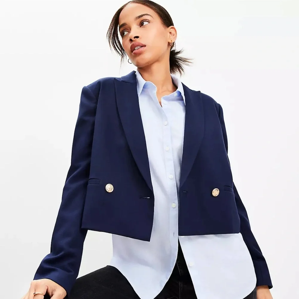 LOFT Petite Modern Double Breasted Blazer - Picture 9 of 12